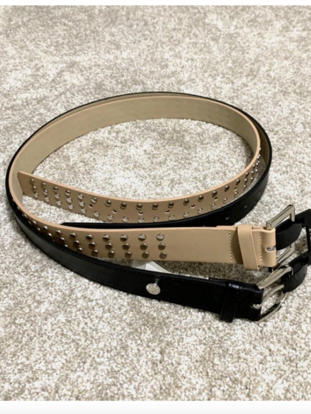 Steve Madden Womens Belt 2 For 1 Studded Black and Tan Belts S/L/XL Faux Leather